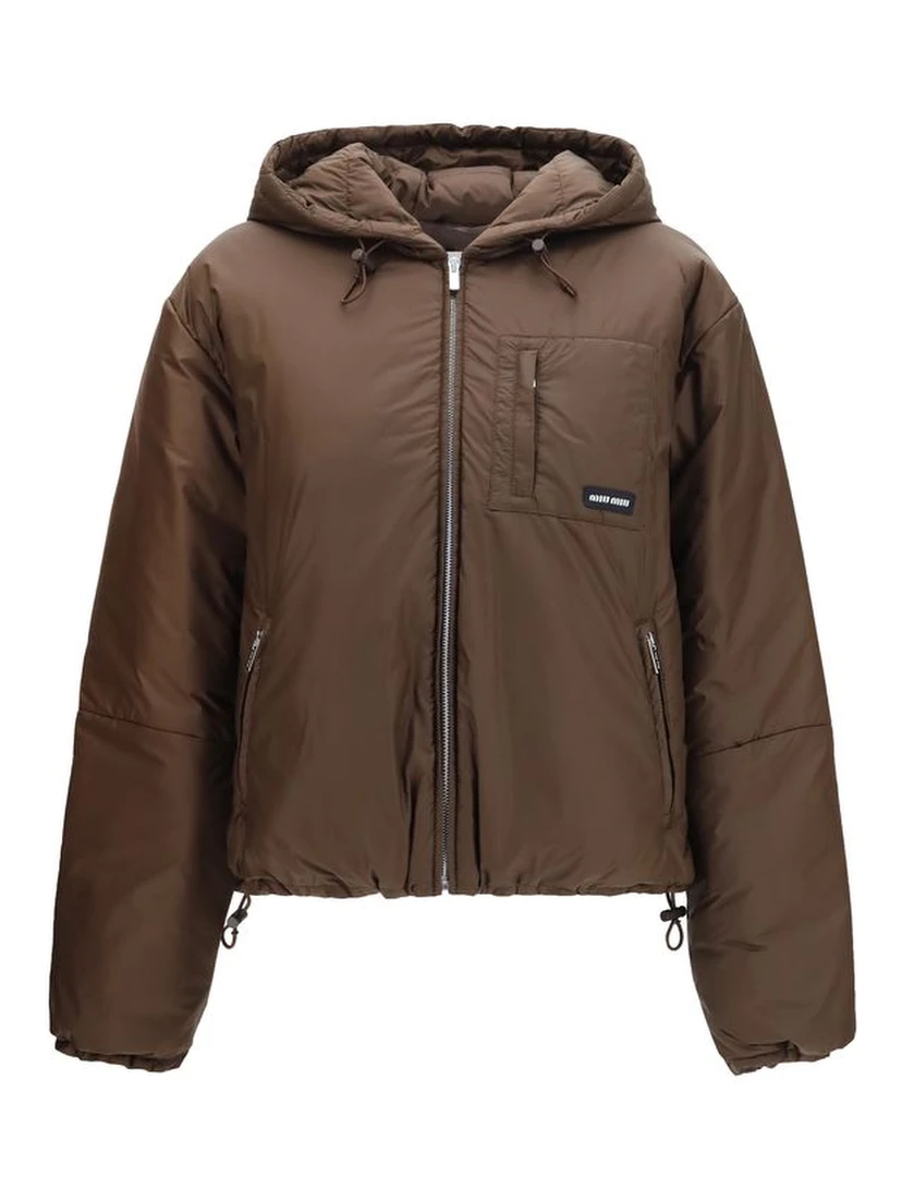 Brown Recycled Polyamide Full-Length Jacket