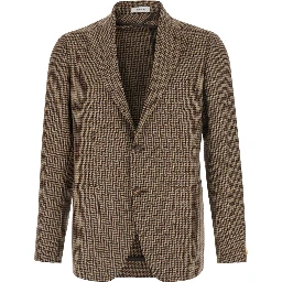 Montecarlo Brown Single-breasted Jacket with Notched Revers and Houndstooth Motif in Wool for Men
