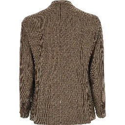 Montecarlo Brown Single-breasted Jacket with Notched Revers and Houndstooth Motif in Wool for Men