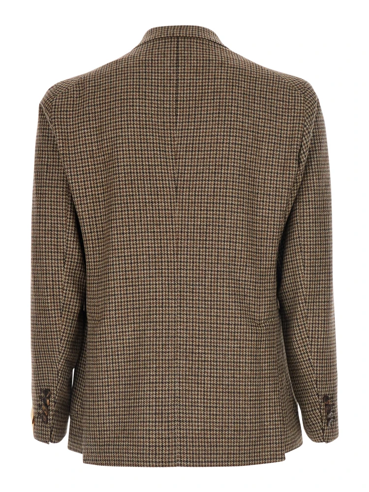Montecarlo Brown Single-breasted Jacket with Notched Revers and Houndstooth Motif in Wool for Men alternative