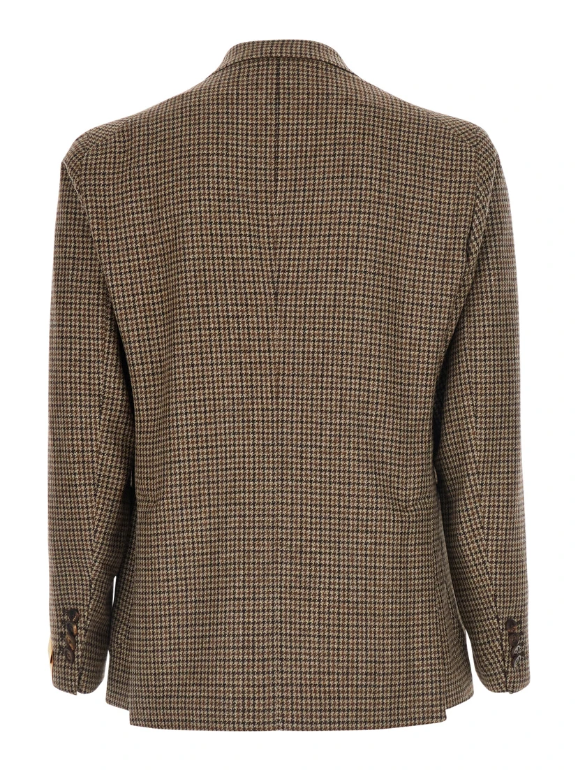 Montecarlo Brown Single-breasted Jacket with Notched Revers and Houndstooth Motif in Wool for Men