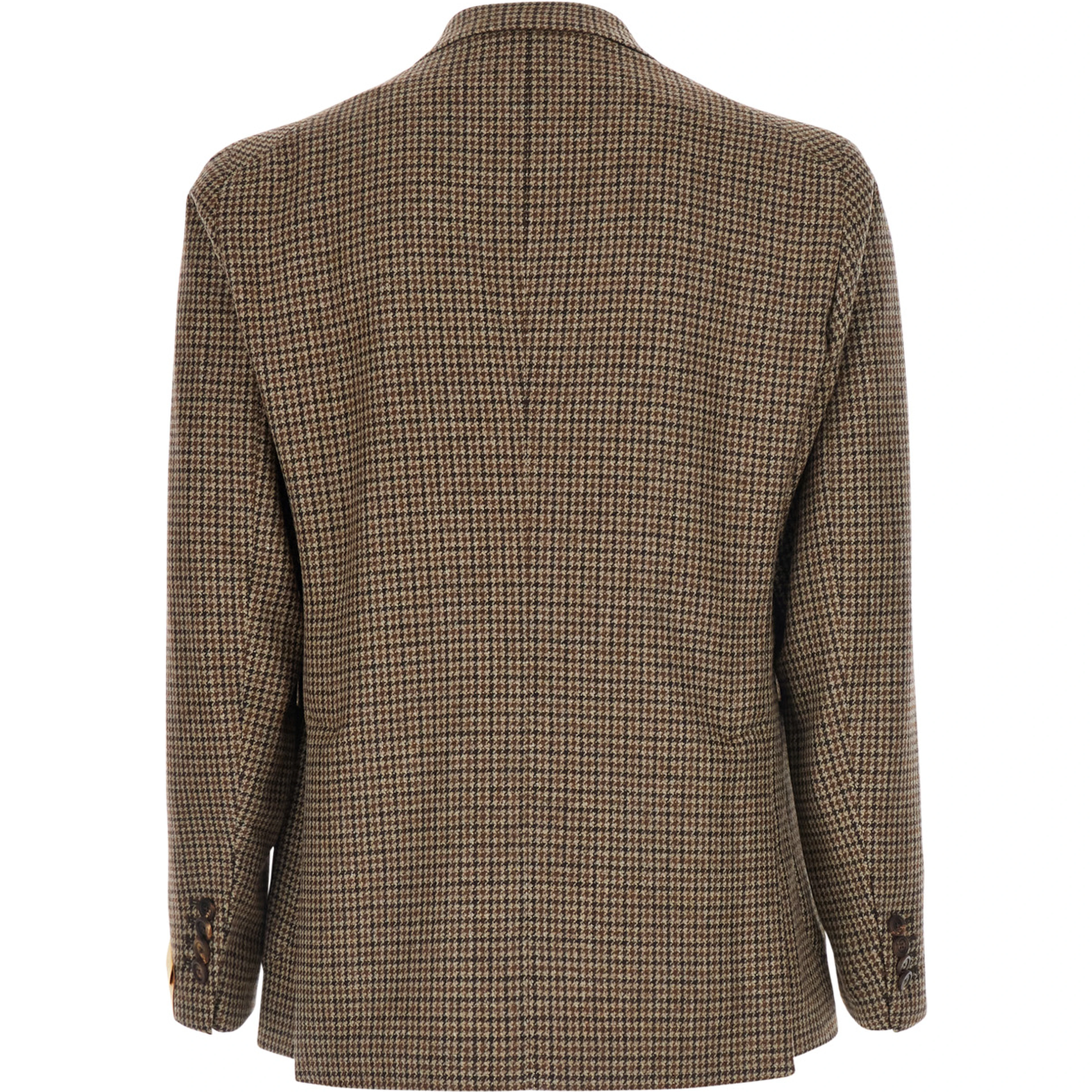 Montecarlo Brown Single-breasted Jacket with Notched Revers and Houndstooth Motif in Wool for Men