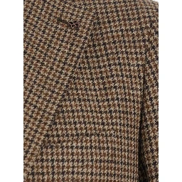 Montecarlo Brown Single-breasted Jacket with Notched Revers and Houndstooth Motif in Wool for Men