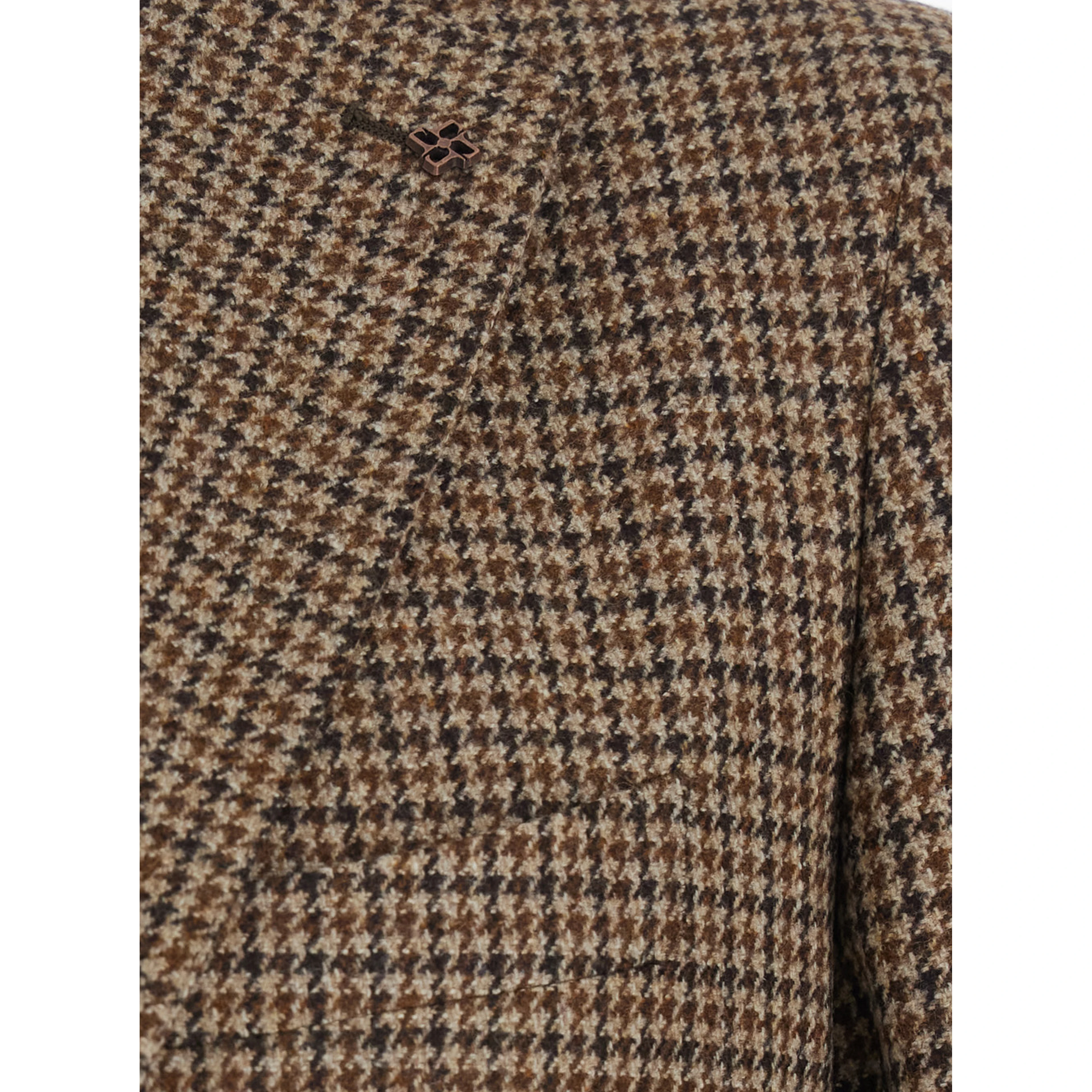 Montecarlo Brown Single-breasted Jacket with Notched Revers and Houndstooth Motif in Wool for Men