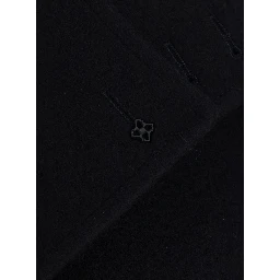 Black Double-Breasted Coat with Raised Collar with Buttons and Brooch on the Front in Wool for Men