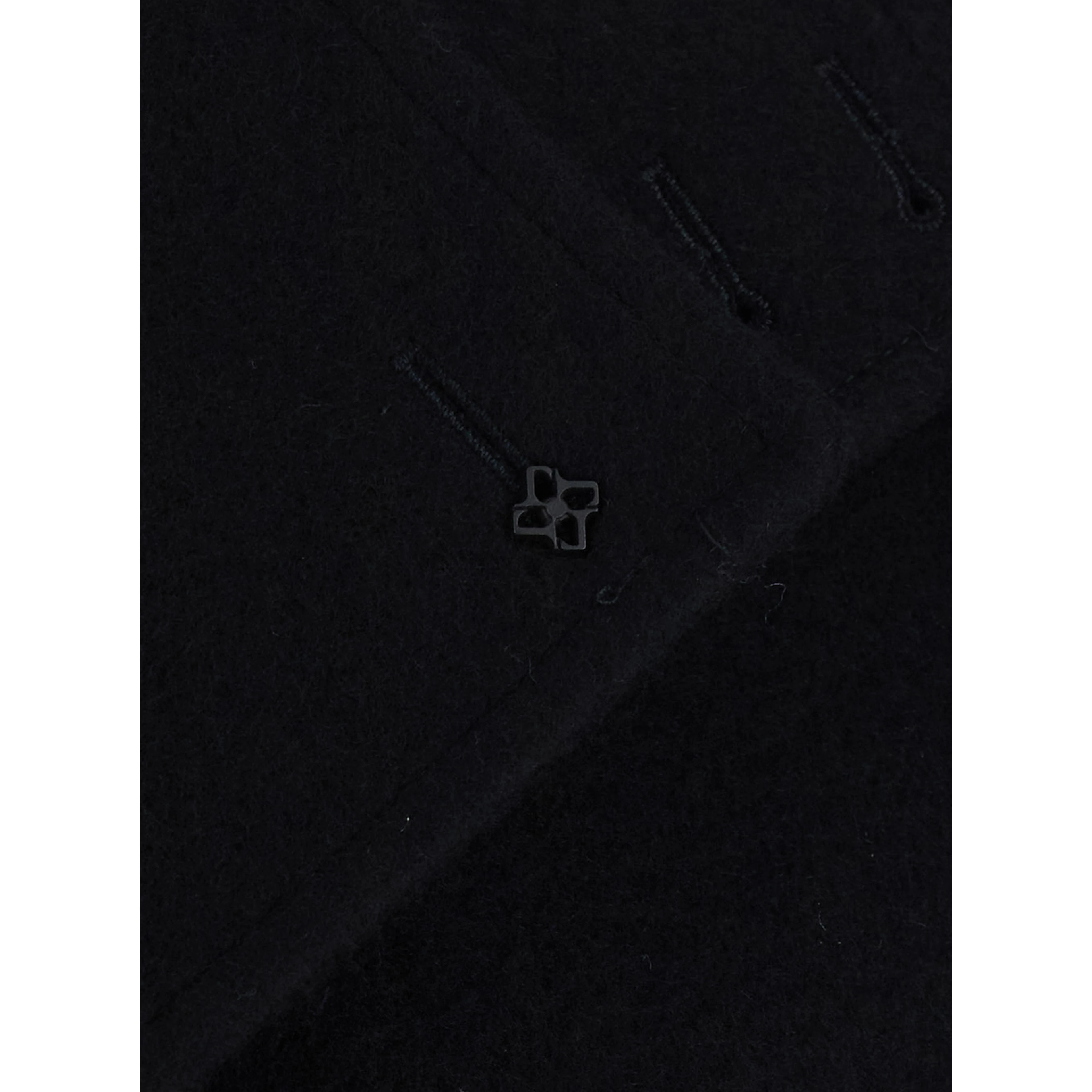 Black Double-Breasted Coat with Raised Collar with Buttons and Brooch on the Front in Wool for Men