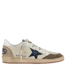Ballstar Beige Low top sneakers with logo patch on the tongue and contrasting heel with logo lettering in suede for men