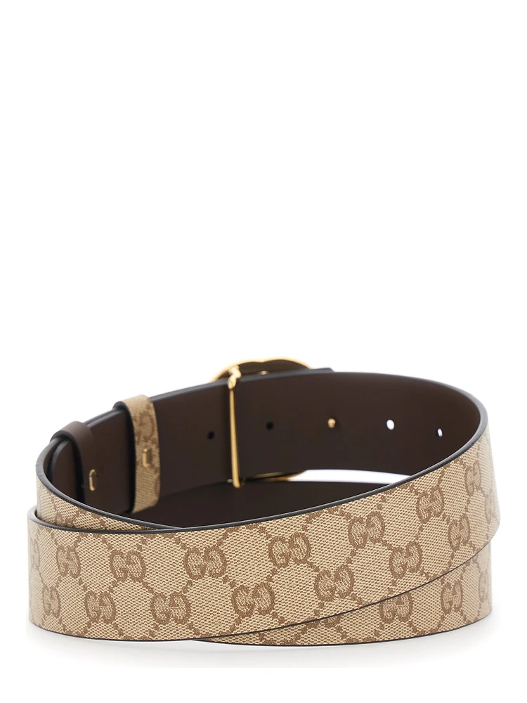 Beige Reversible Belt with GG Intreccio Buckle in GG Canvas and Leather for Men alternative