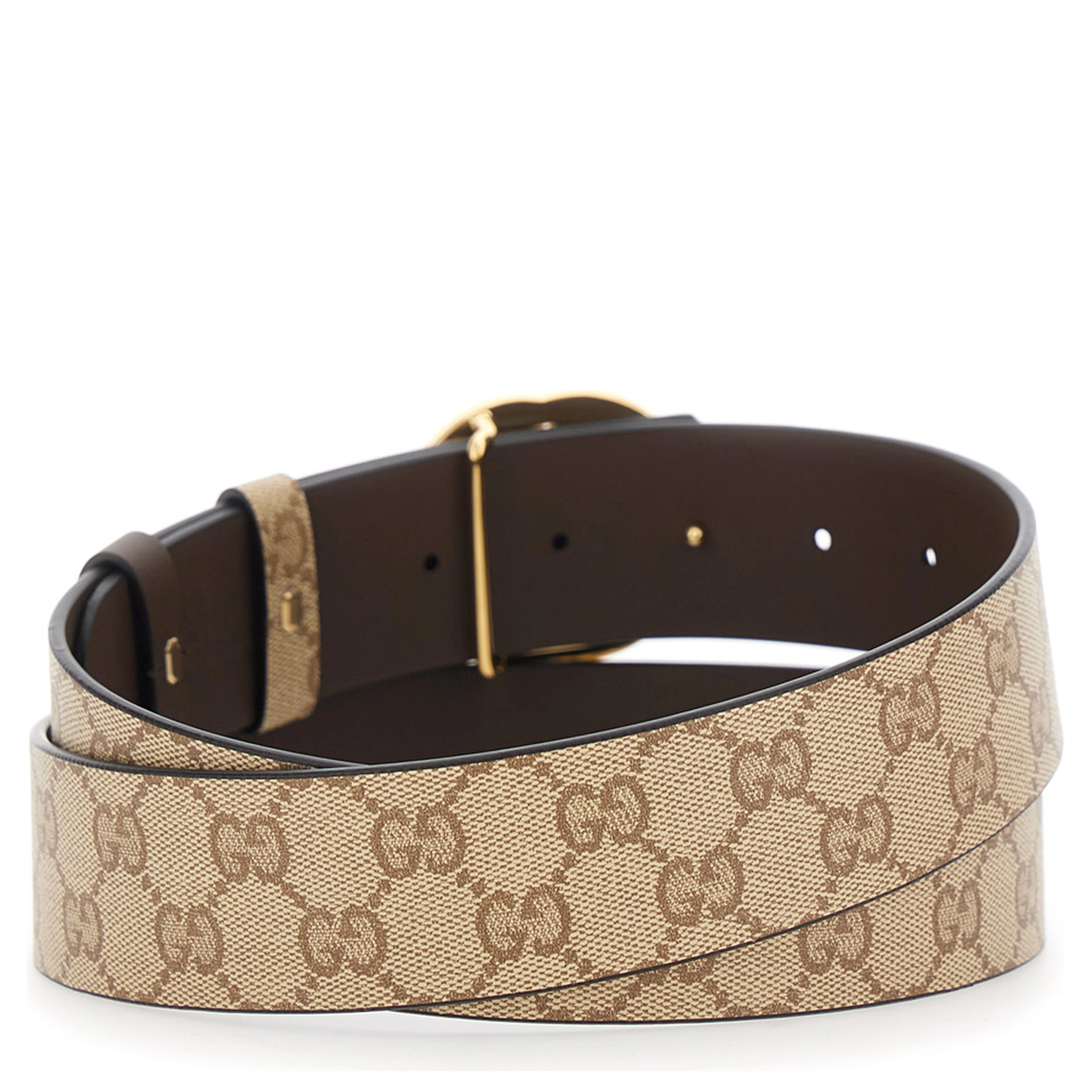 Beige Reversible Belt with GG Intreccio Buckle in GG Canvas and Leather for Men