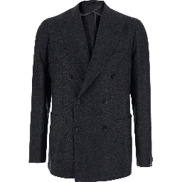 Montecarlo Grey Double-breasted Jacket with Peak revers and pin on the front in wool for men