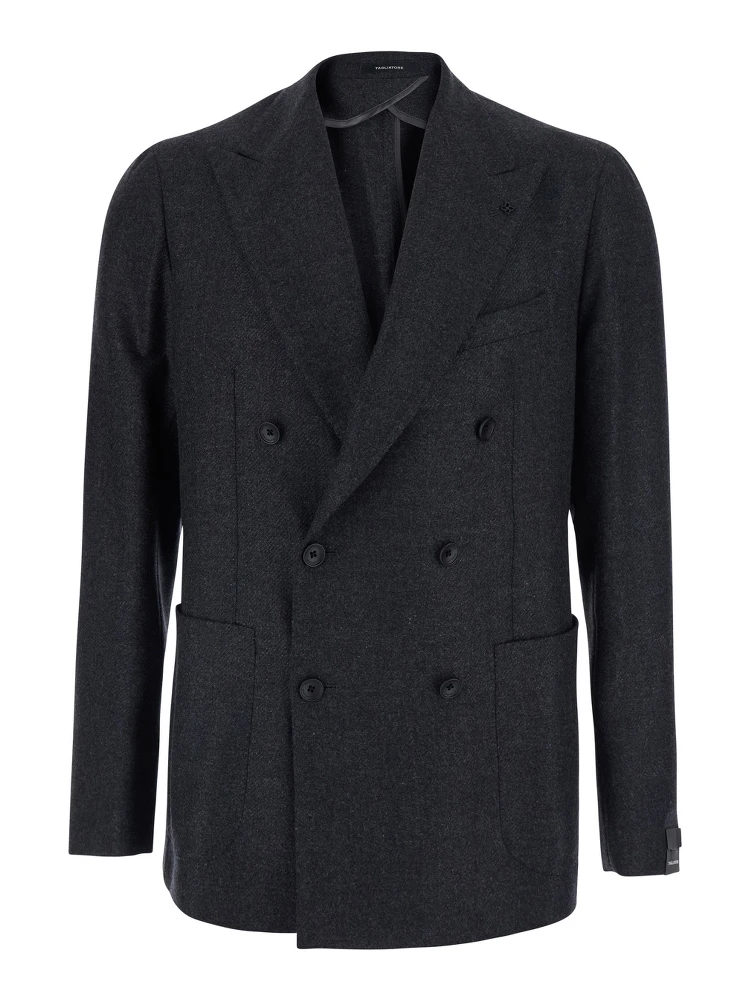 Montecarlo Grey Double-breasted Jacket with Peak revers and pin on the front in wool for men