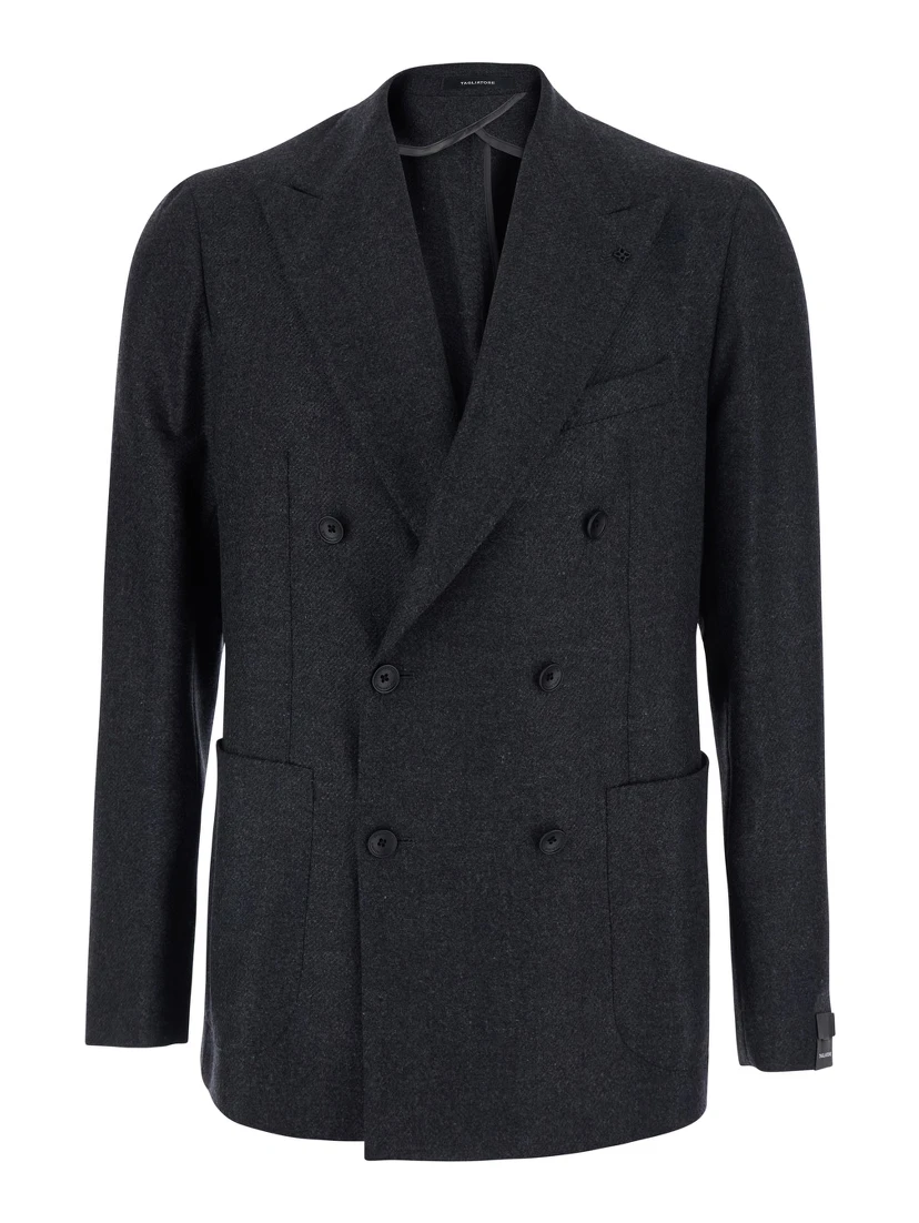 Montecarlo Grey Double-breasted Jacket with Peak revers and pin on the front in wool for men