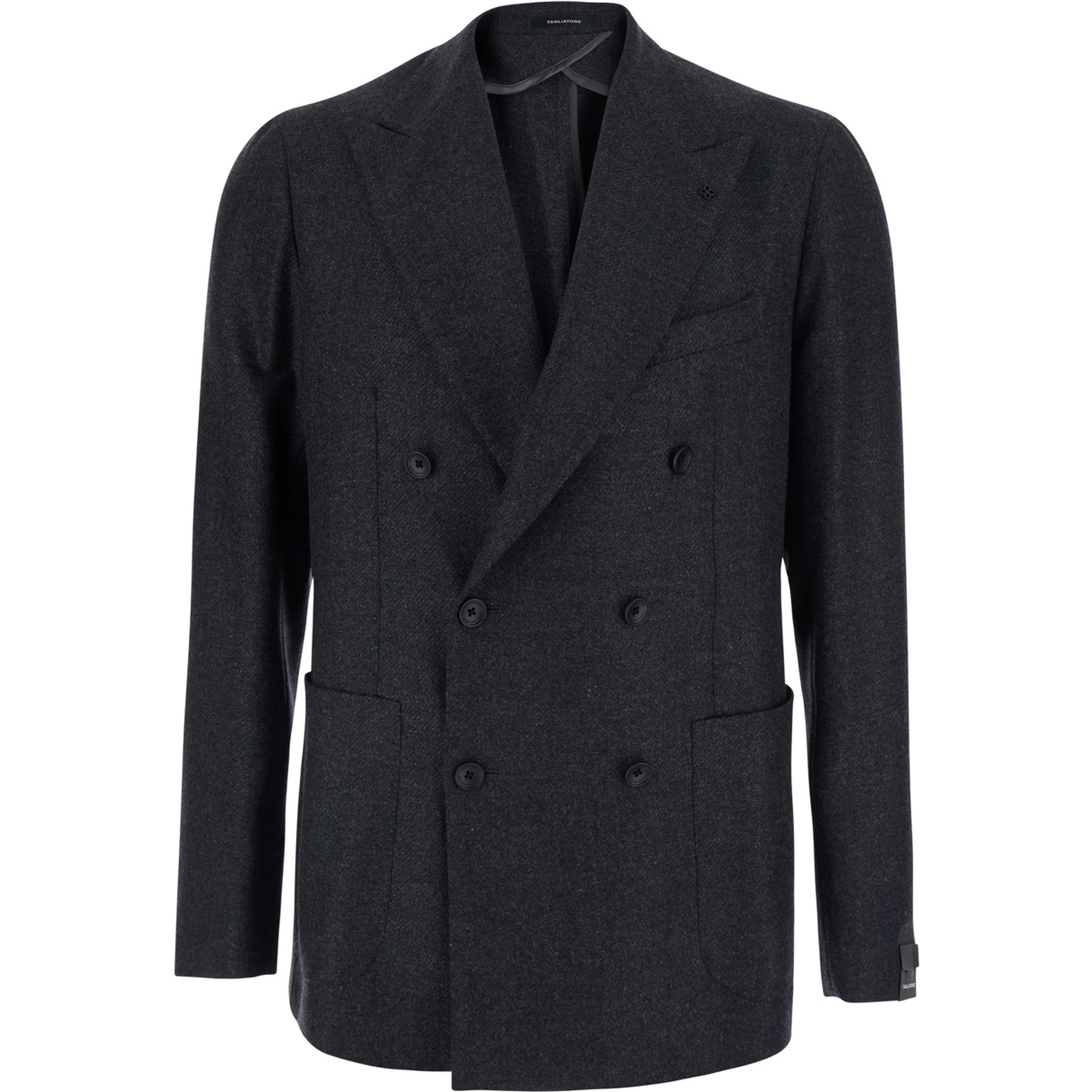 Montecarlo Grey Double-breasted Jacket with Peak revers and pin on the front in wool for men