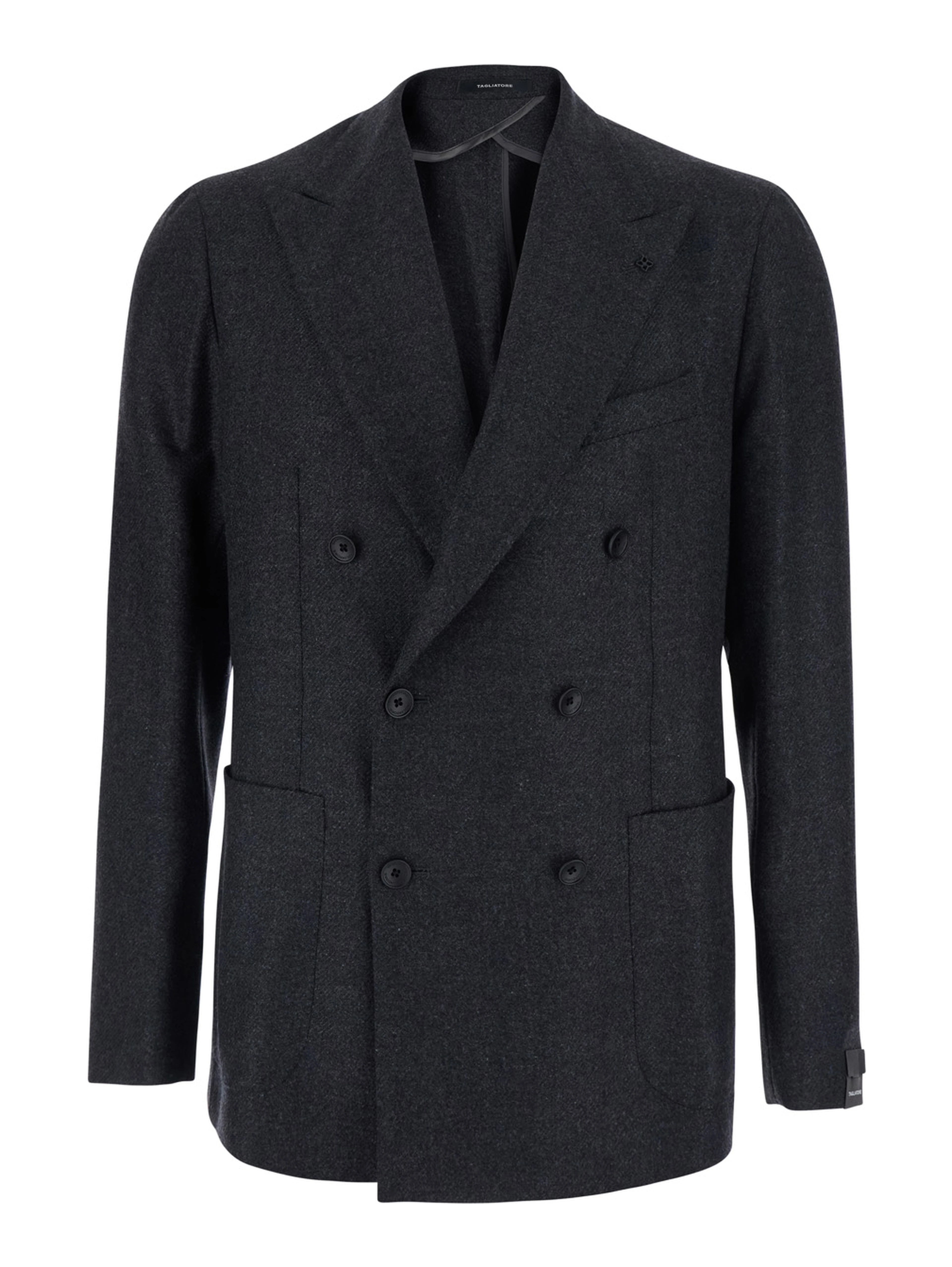 Montecarlo Grey Double-breasted Jacket with Peak revers and pin on the front in wool for men