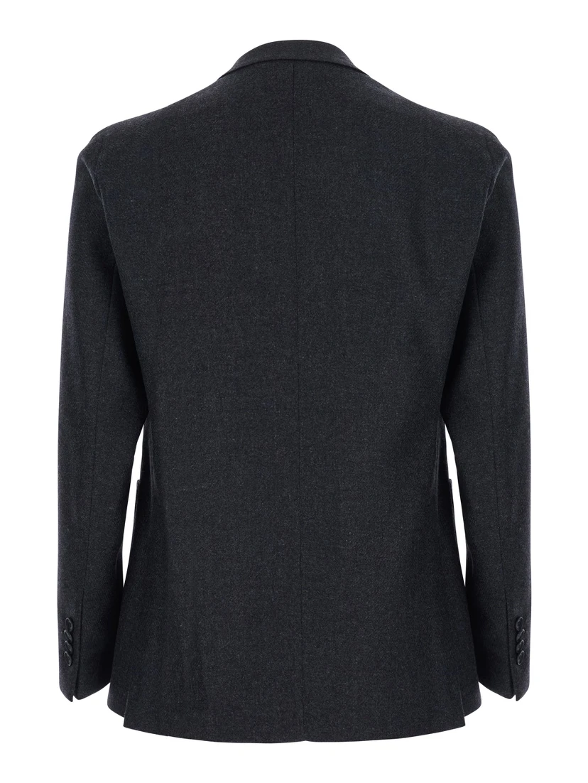 Montecarlo Grey Double-breasted Jacket with Peak revers and pin on the front in wool for men