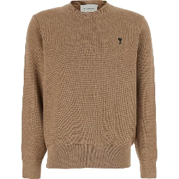 Beige Crewneck Sweater with ADC Embroidery on the Front in Blend Wool Men