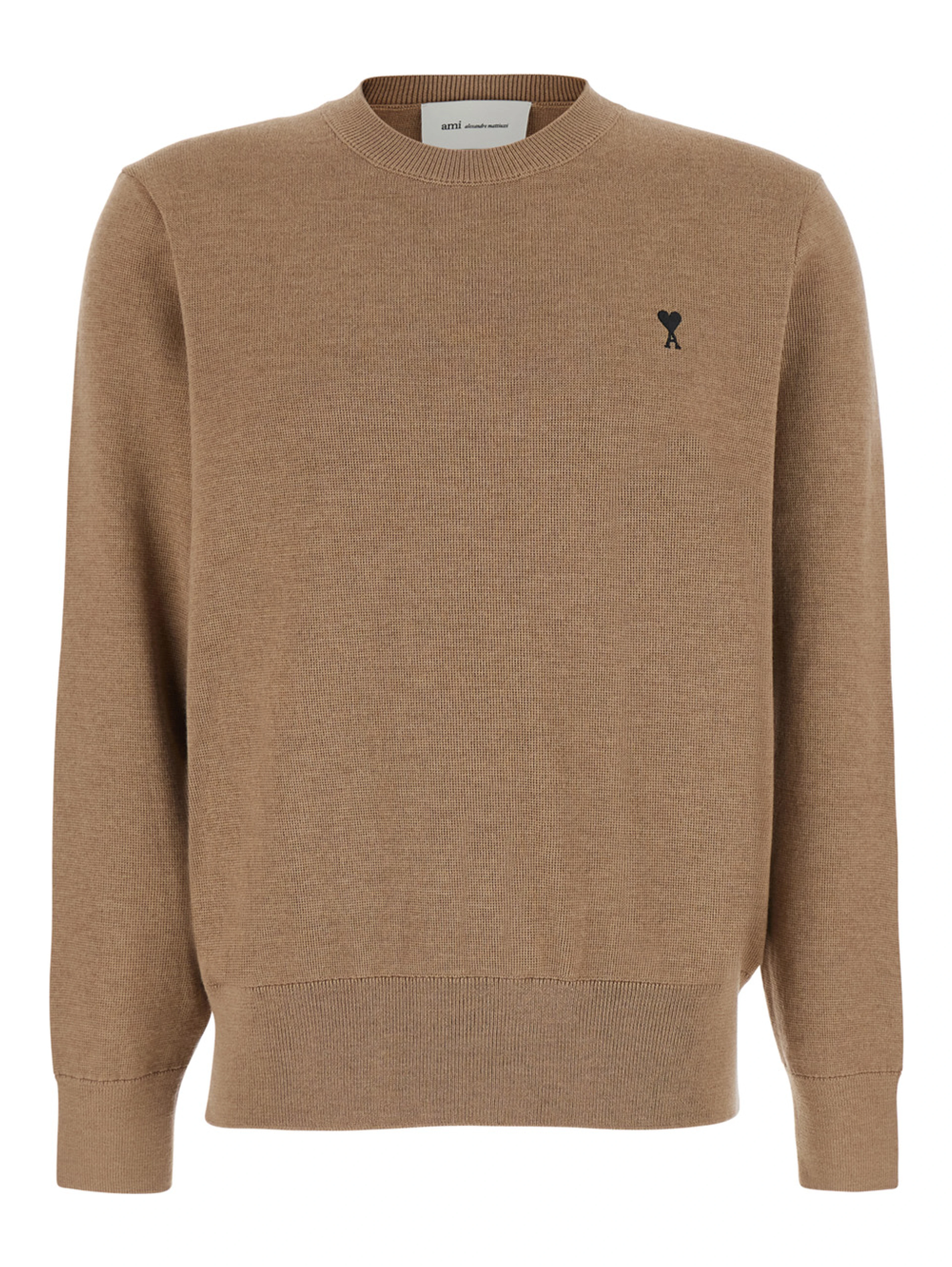 Beige Crewneck Sweater with ADC Embroidery on the Front in Blend Wool Men