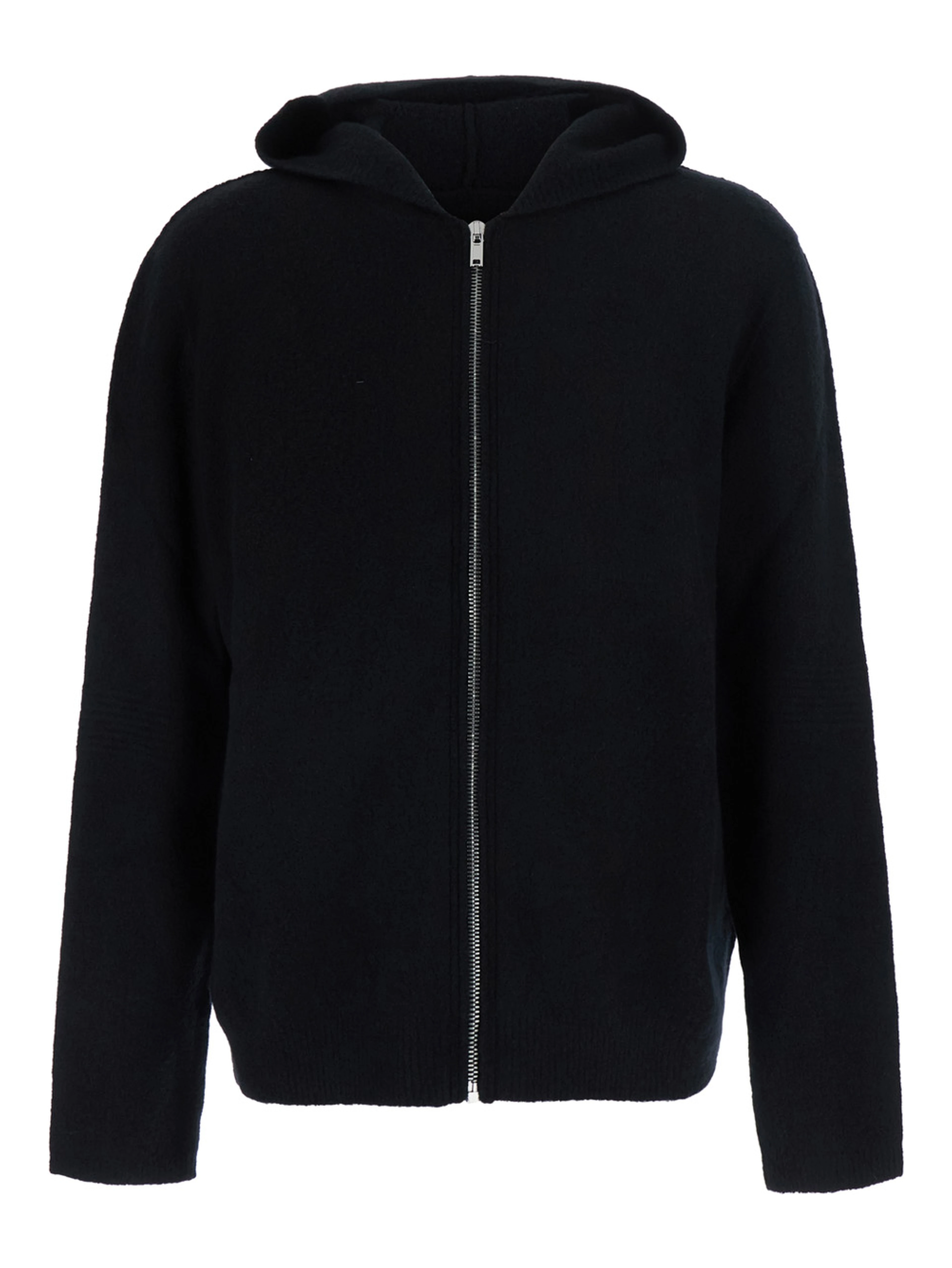 Black Hooded sweatshirt with fixed hood and front zip closure in cotton for men