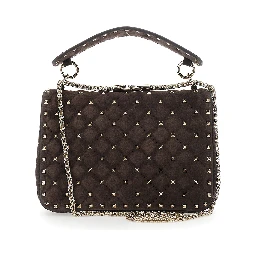 Brown Medium Crossbody Bag with Chain Strap and Rockstud Decorations in Suede for Women