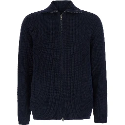 Blue Cardigan with zip closure and ribbed texture in Blend wool for men