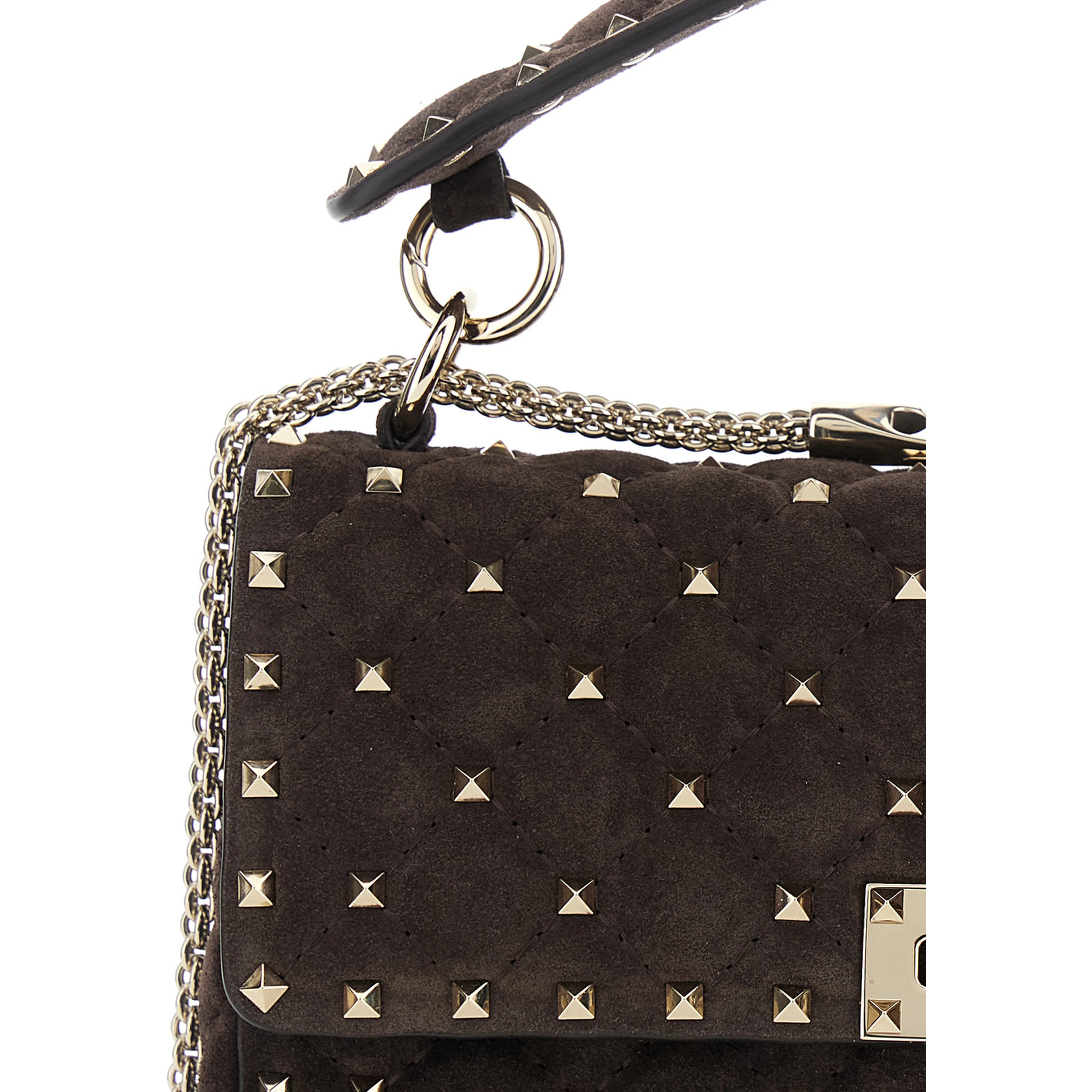Brown Medium Crossbody Bag with Chain Strap and Rockstud Decorations in Suede for Women