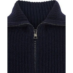 Blue Cardigan with zip closure and ribbed texture in Blend wool for men