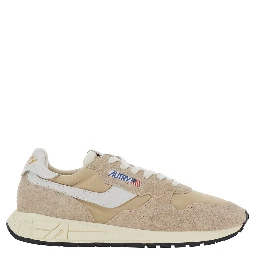 Reelwind Beige Sneakers with logo patch on the tongue in suede for men