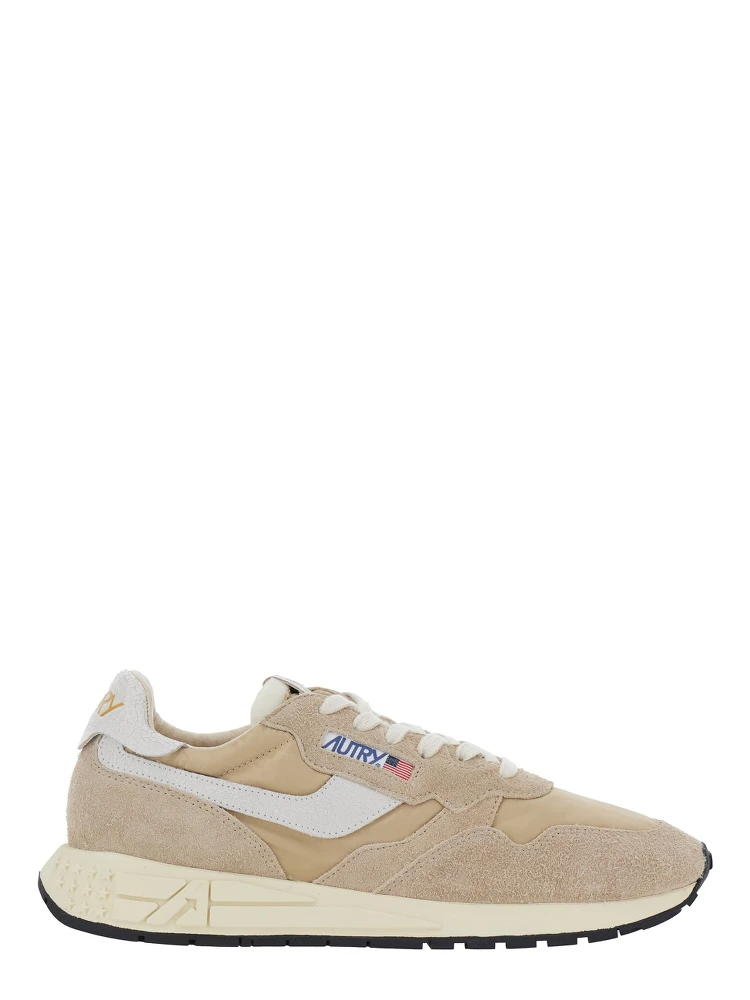 Reelwind Beige Sneakers with logo patch on the tongue in suede for men