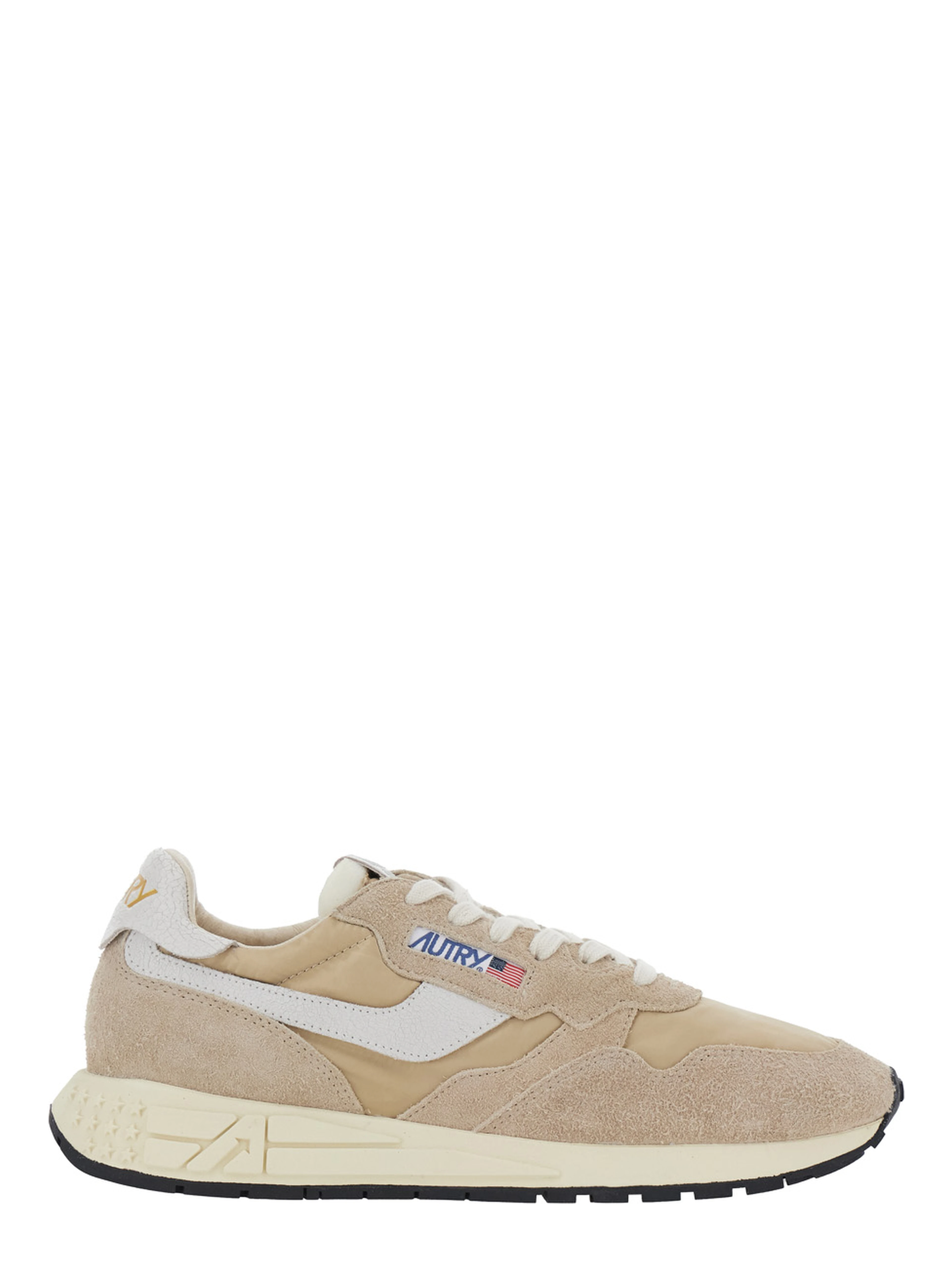 Reelwind Beige Sneakers with logo patch on the tongue in suede for men