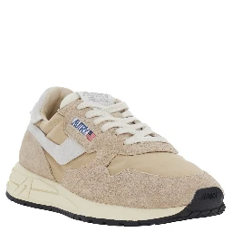 Reelwind Beige Sneakers with logo patch on the tongue in suede for men
