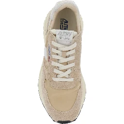 Reelwind Beige Sneakers with logo patch on the tongue in suede for men