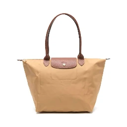 Shoulder Bag with Button Closure in Beige Leather for Women