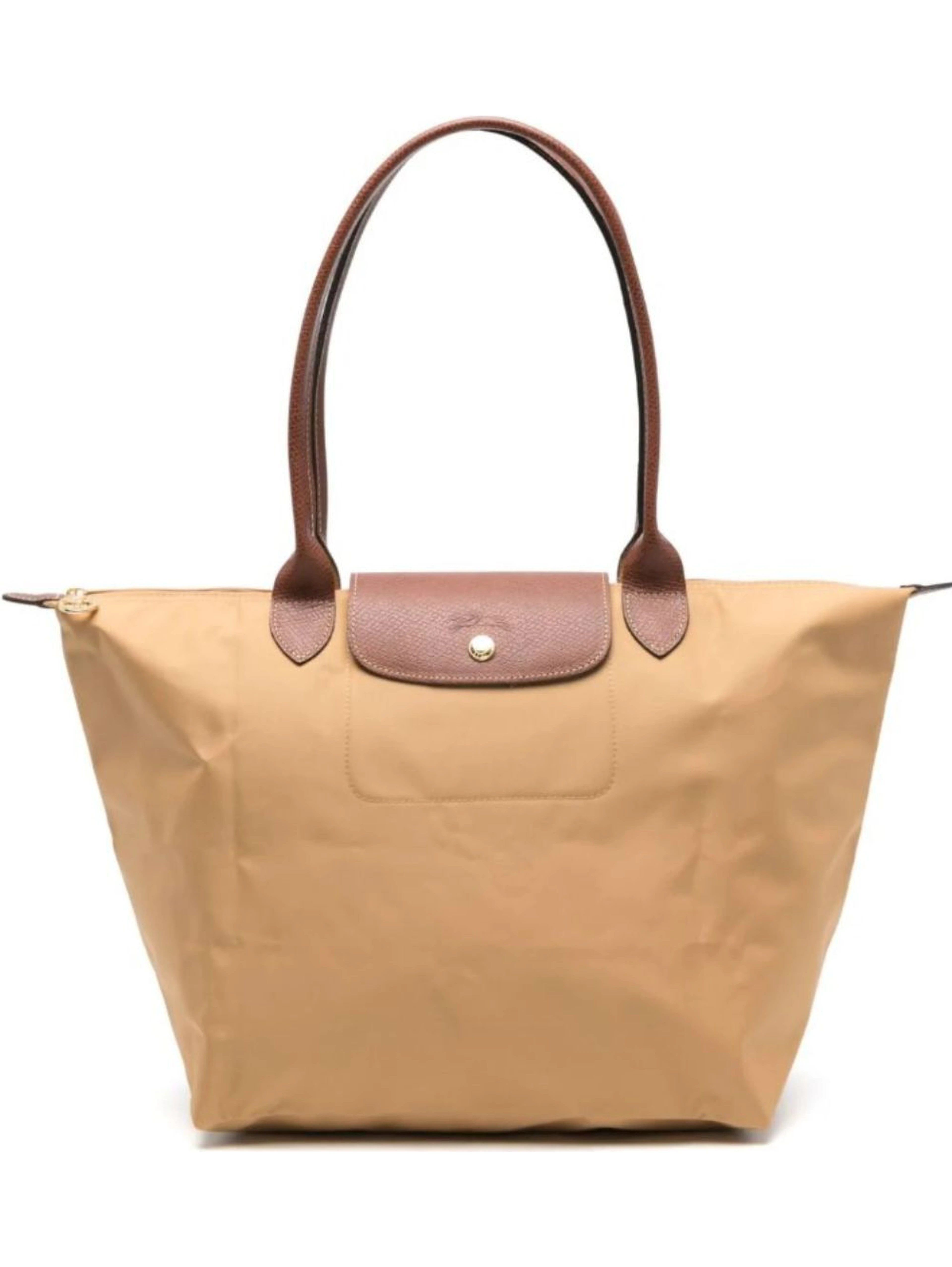 Shoulder Bag with Button Closure in Beige Leather for Women