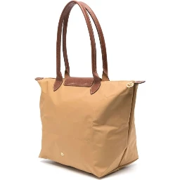 Shoulder Bag with Button Closure in Beige Leather for Women