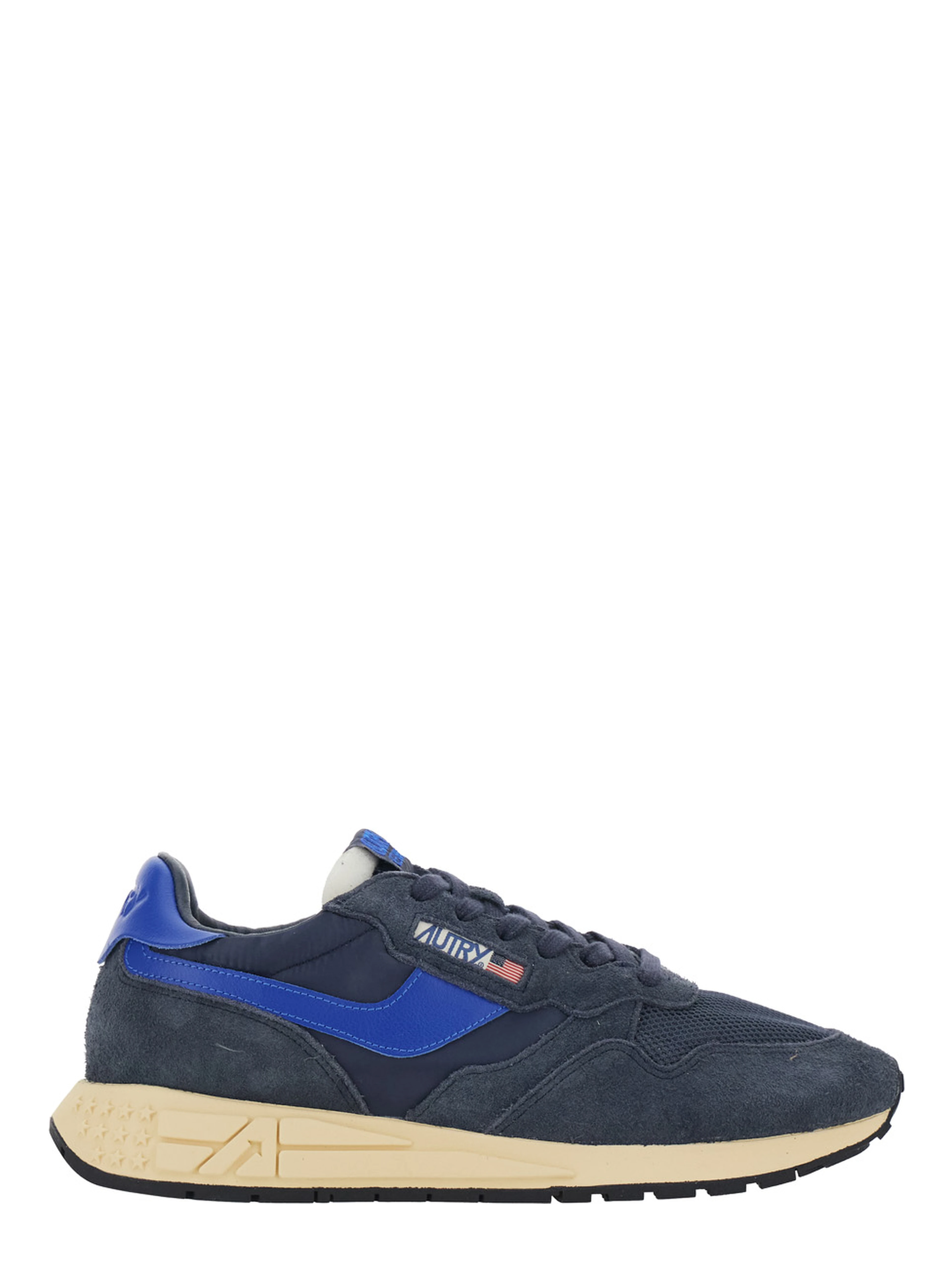 Reelwind Blue sneakers with logo patch on the tongue in leather for men