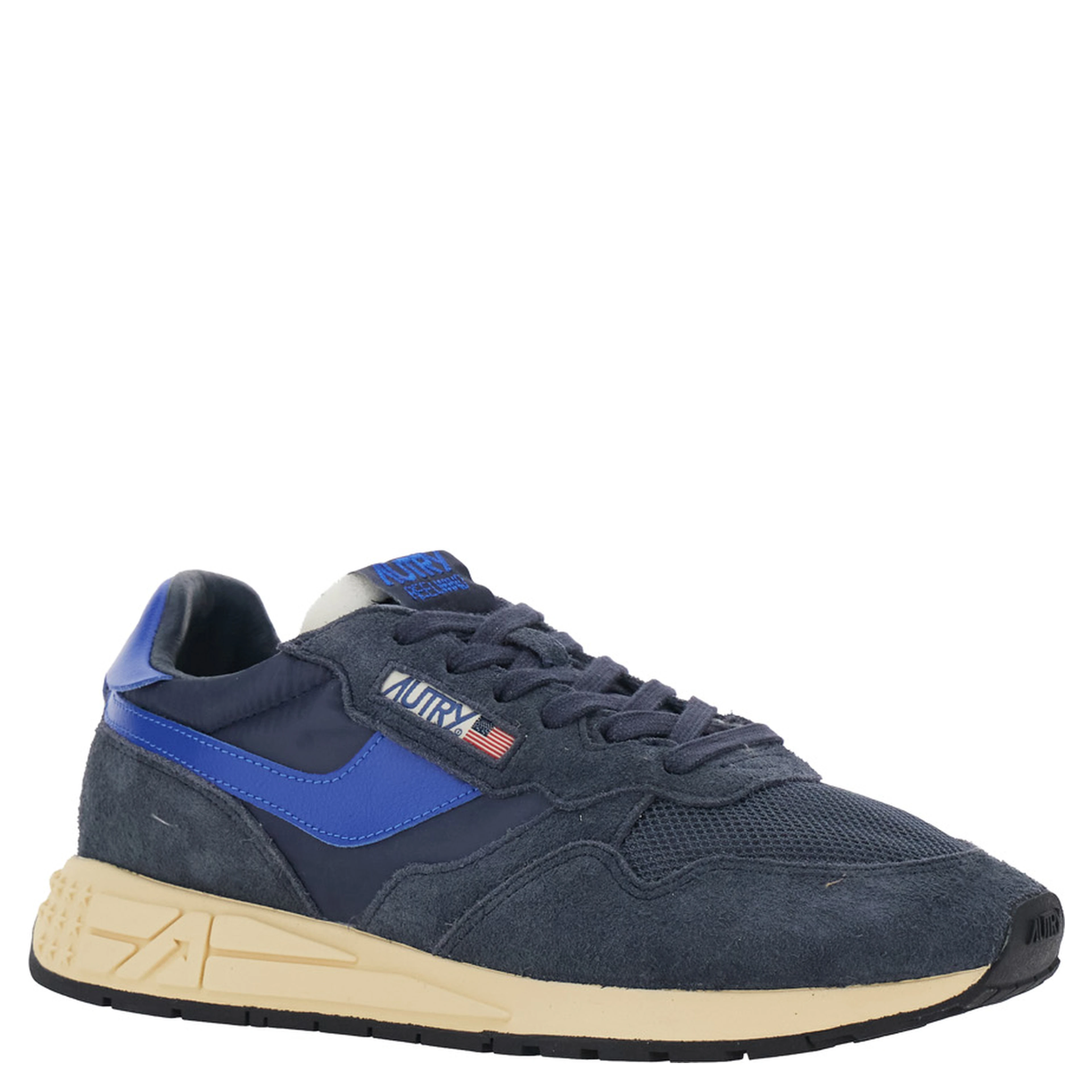 Reelwind Blue sneakers with logo patch on the tongue in leather for men