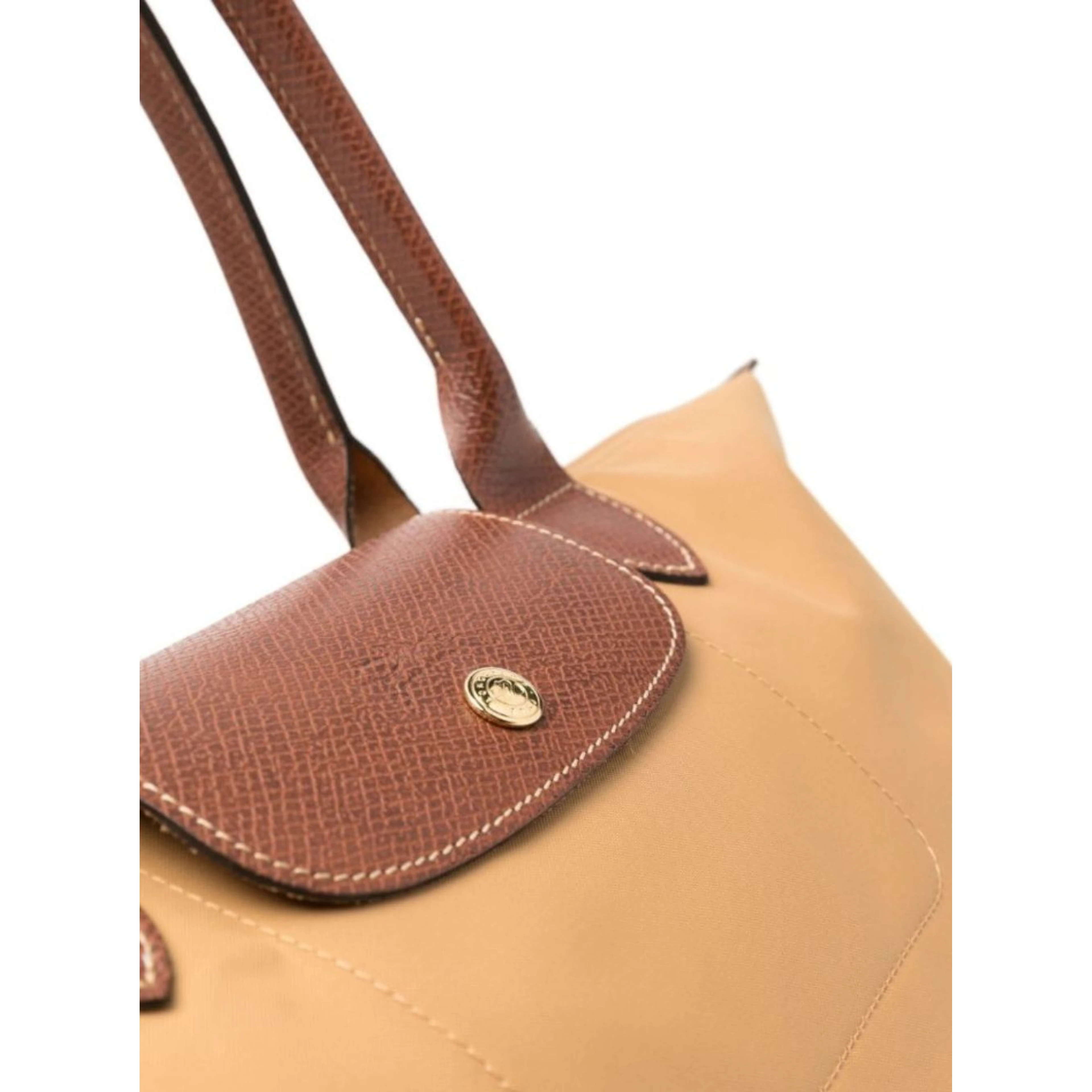 Shoulder Bag with Button Closure in Beige Leather for Women