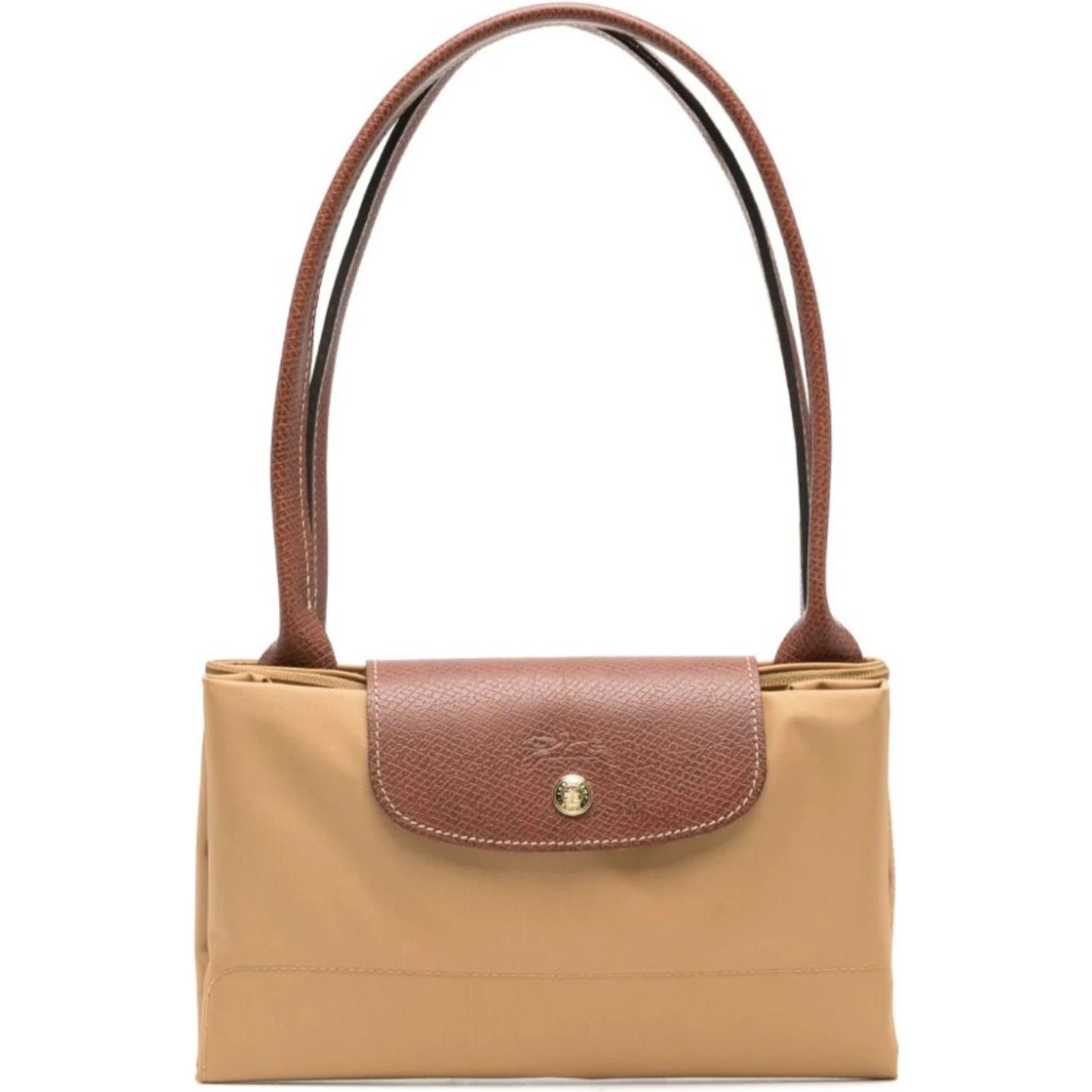 Shoulder Bag with Button Closure in Beige Leather for Women