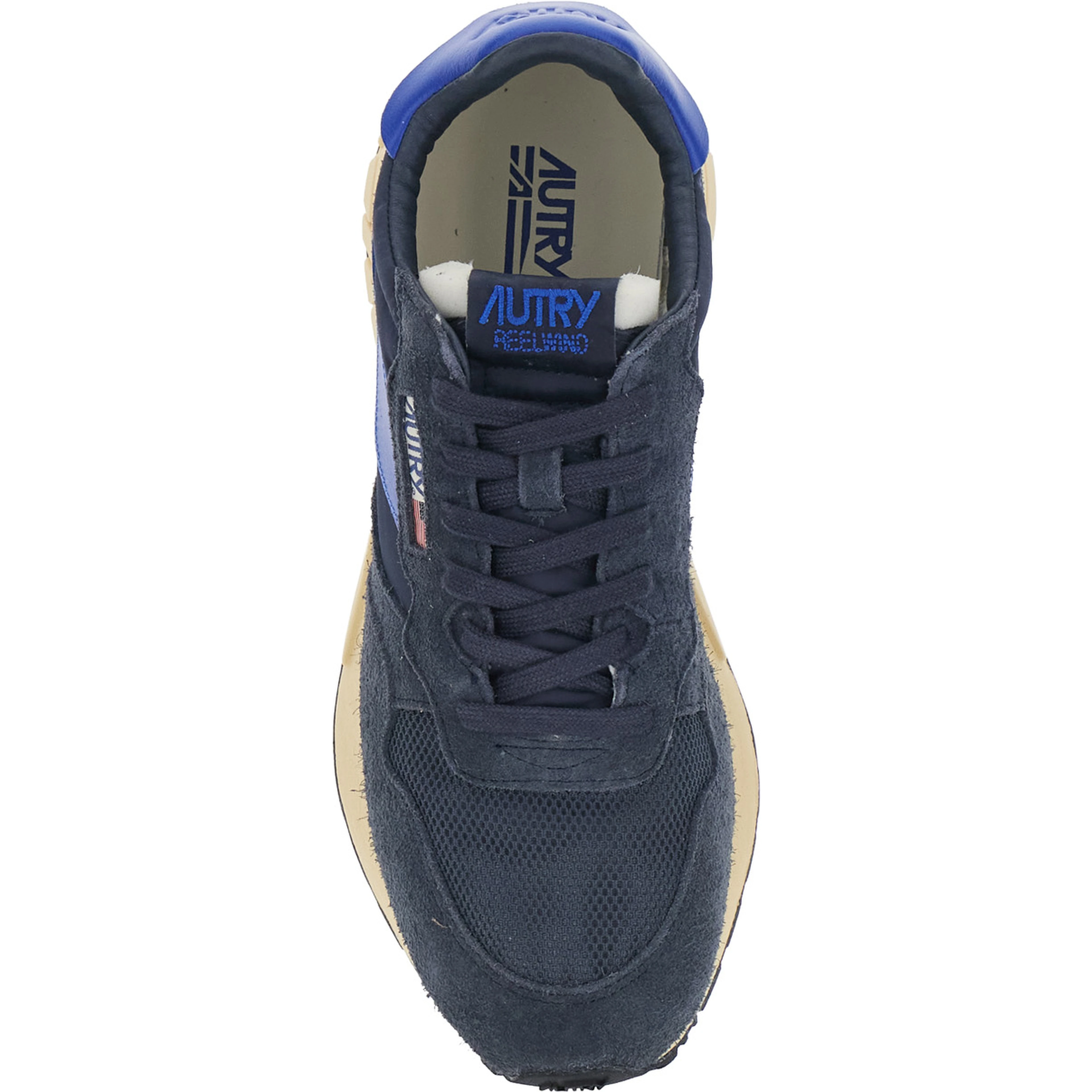Reelwind Blue sneakers with logo patch on the tongue in leather for men