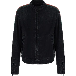 black Jacket with side Web details in cotton denim for men