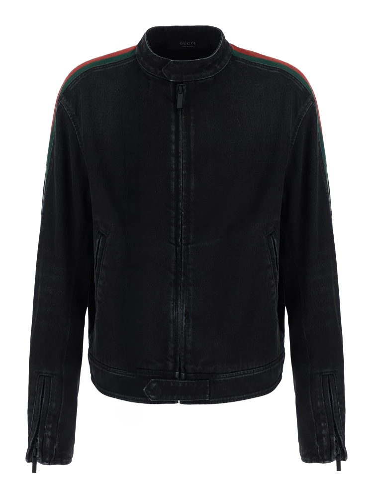 black Jacket with side Web details in cotton denim for men