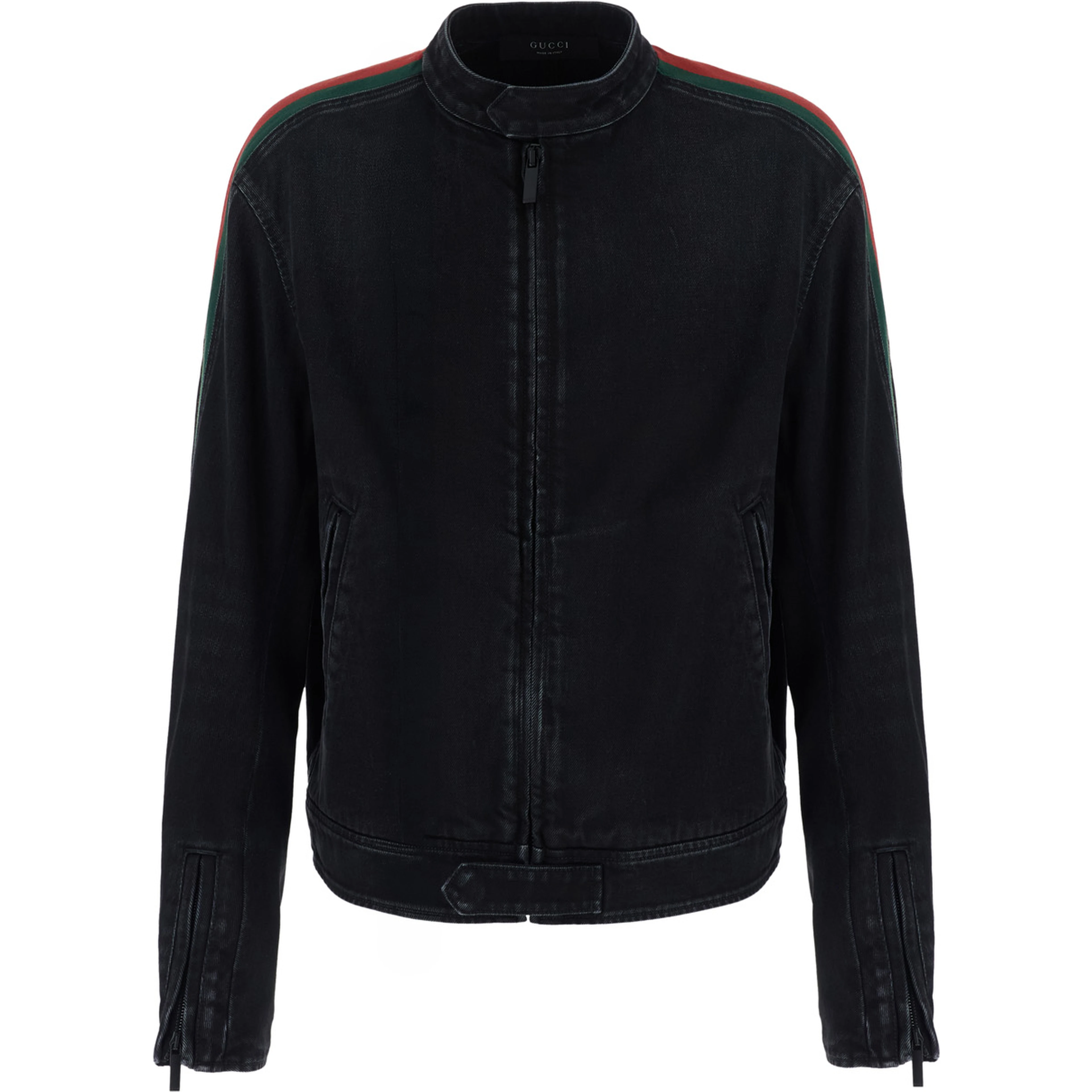 black Jacket with side Web details in cotton denim for men