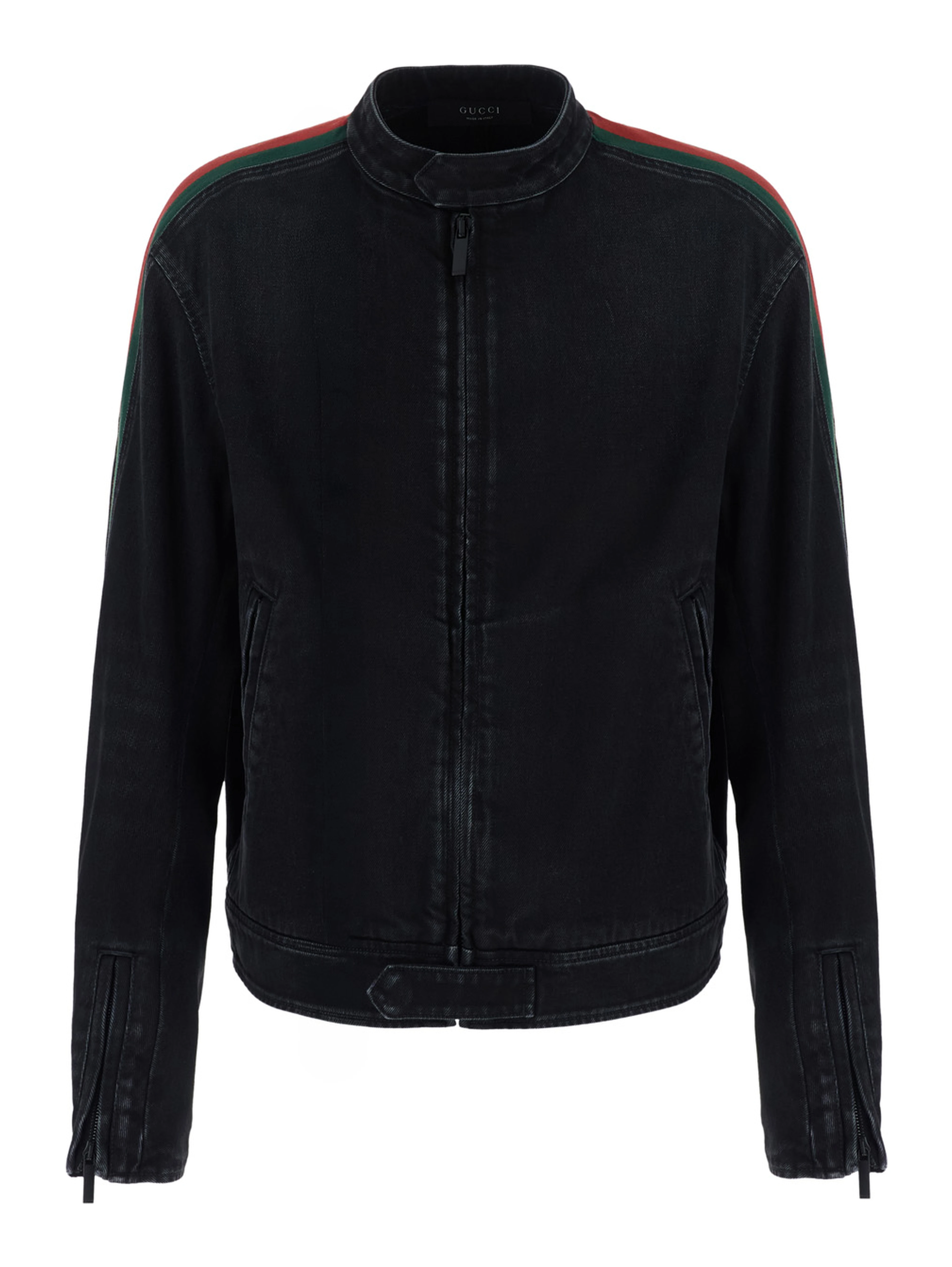 black Jacket with side Web details in cotton denim for men