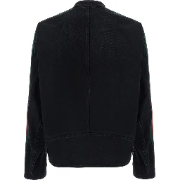 black Jacket with side Web details in cotton denim for men