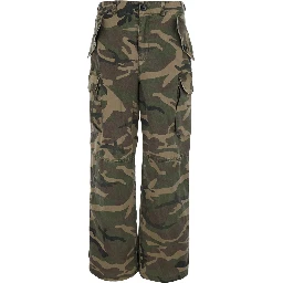 Green Cargo Pants with Camouflage Print in Fabric for Men