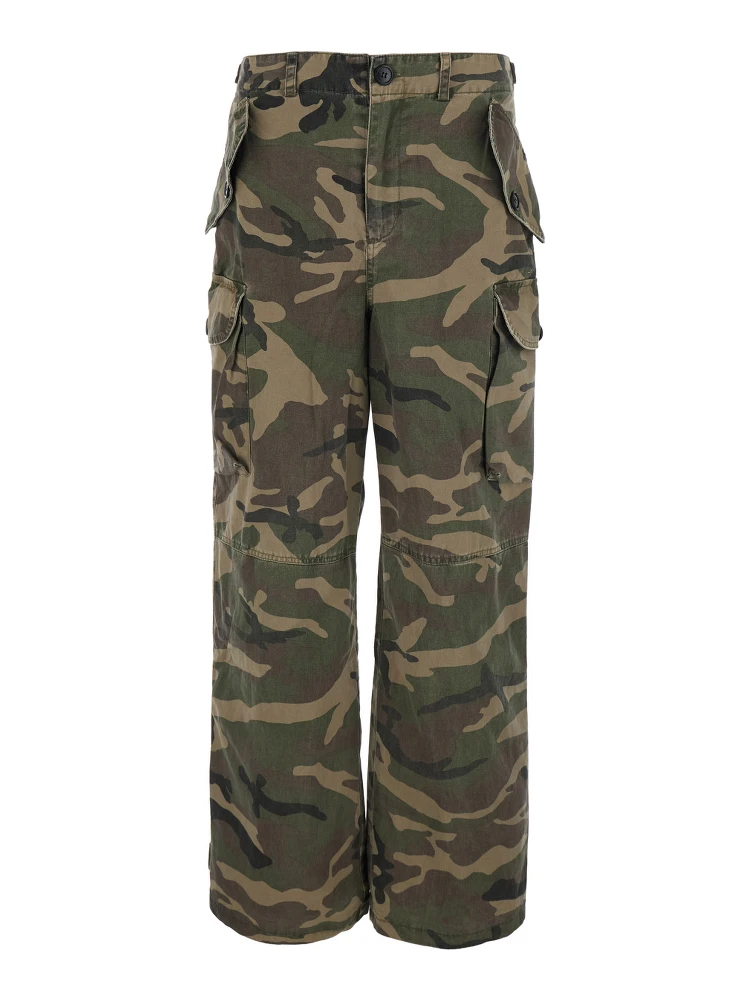 Green Cargo Pants with Camouflage Print in Fabric for Men