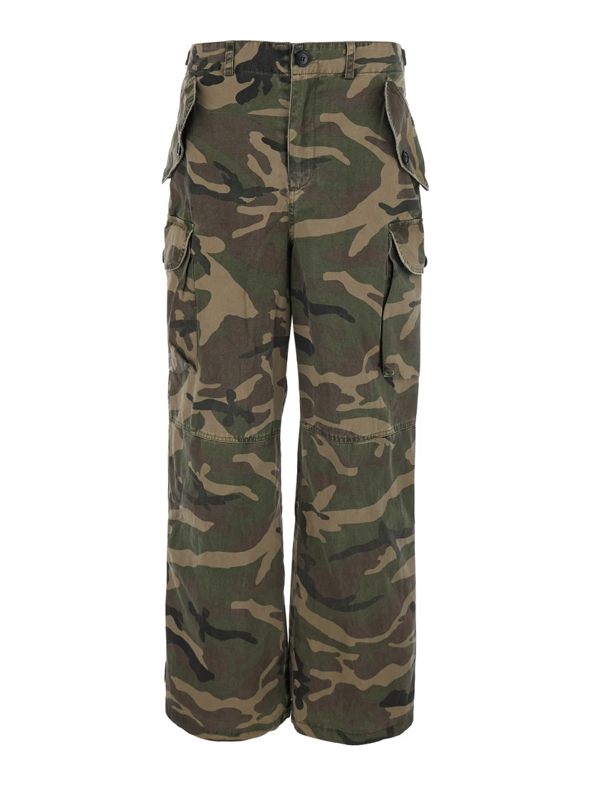 Green Cargo Pants with Camouflage Print in Fabric for Men