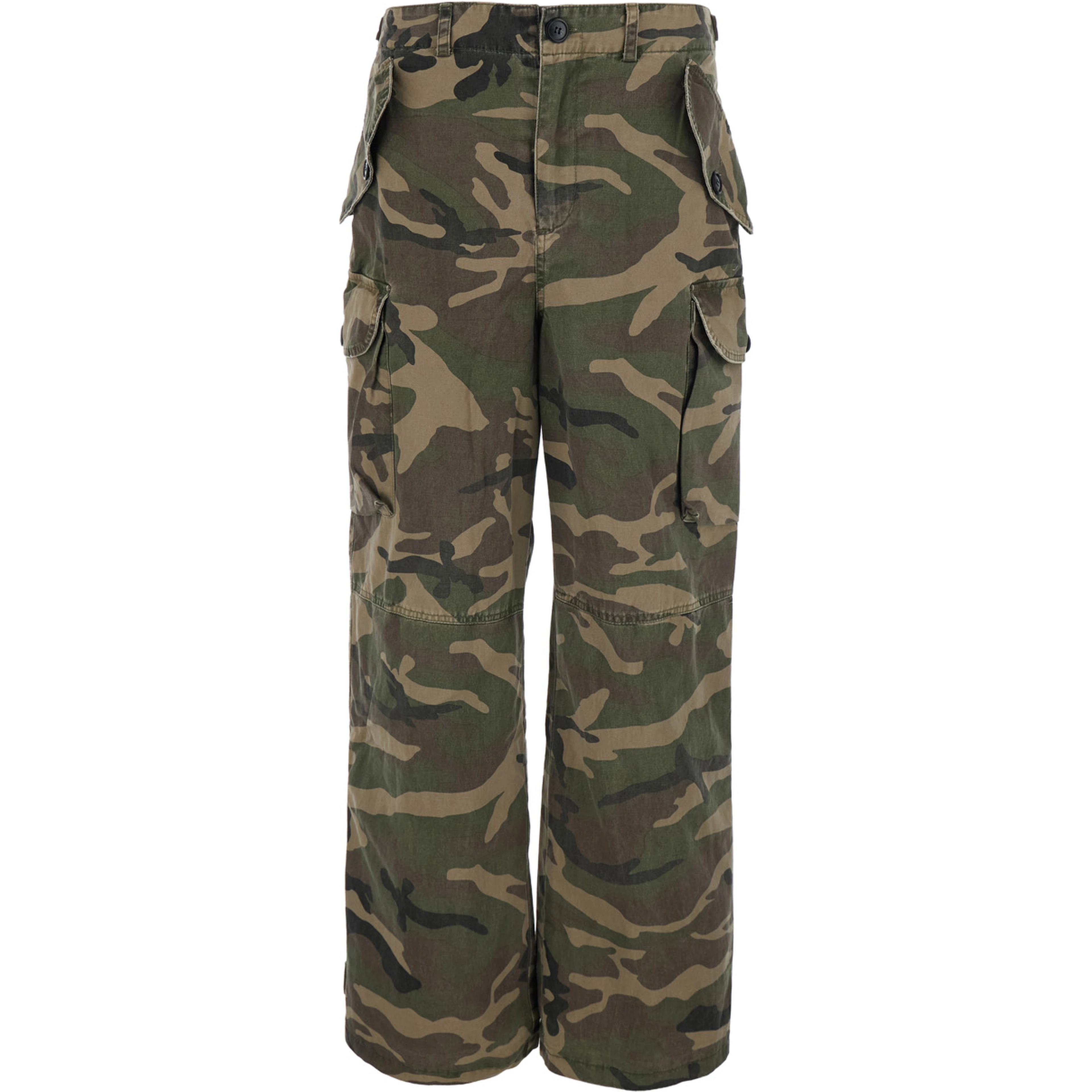 Green Cargo Pants with Camouflage Print in Fabric for Men