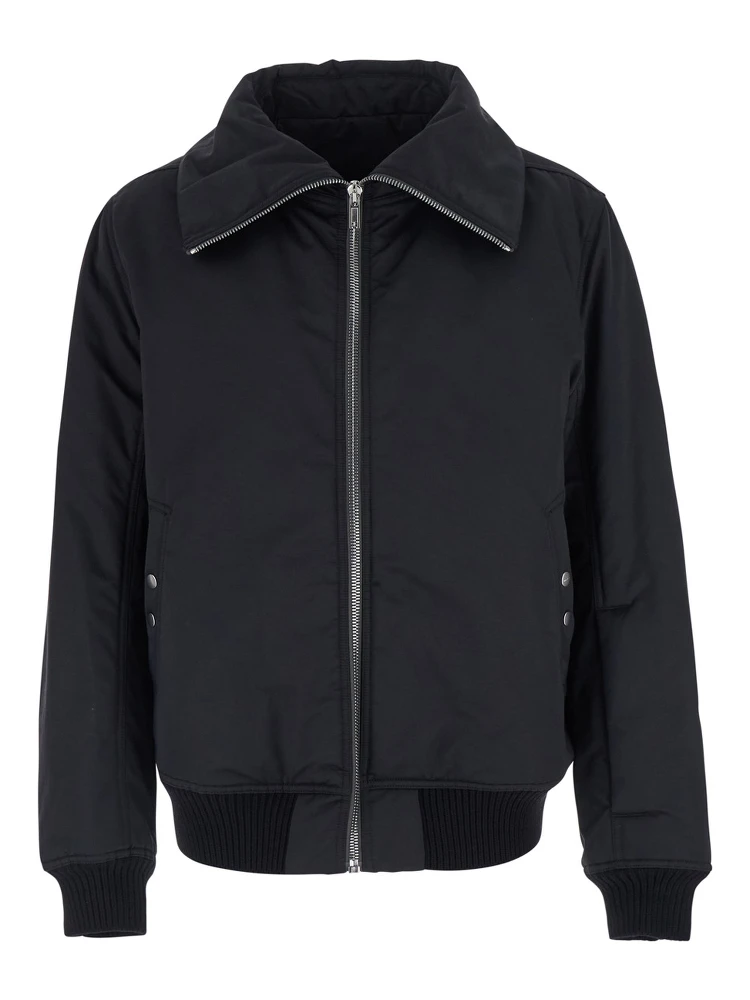 DracuFlight black Jacket with oversized high collar in tech fabric for men