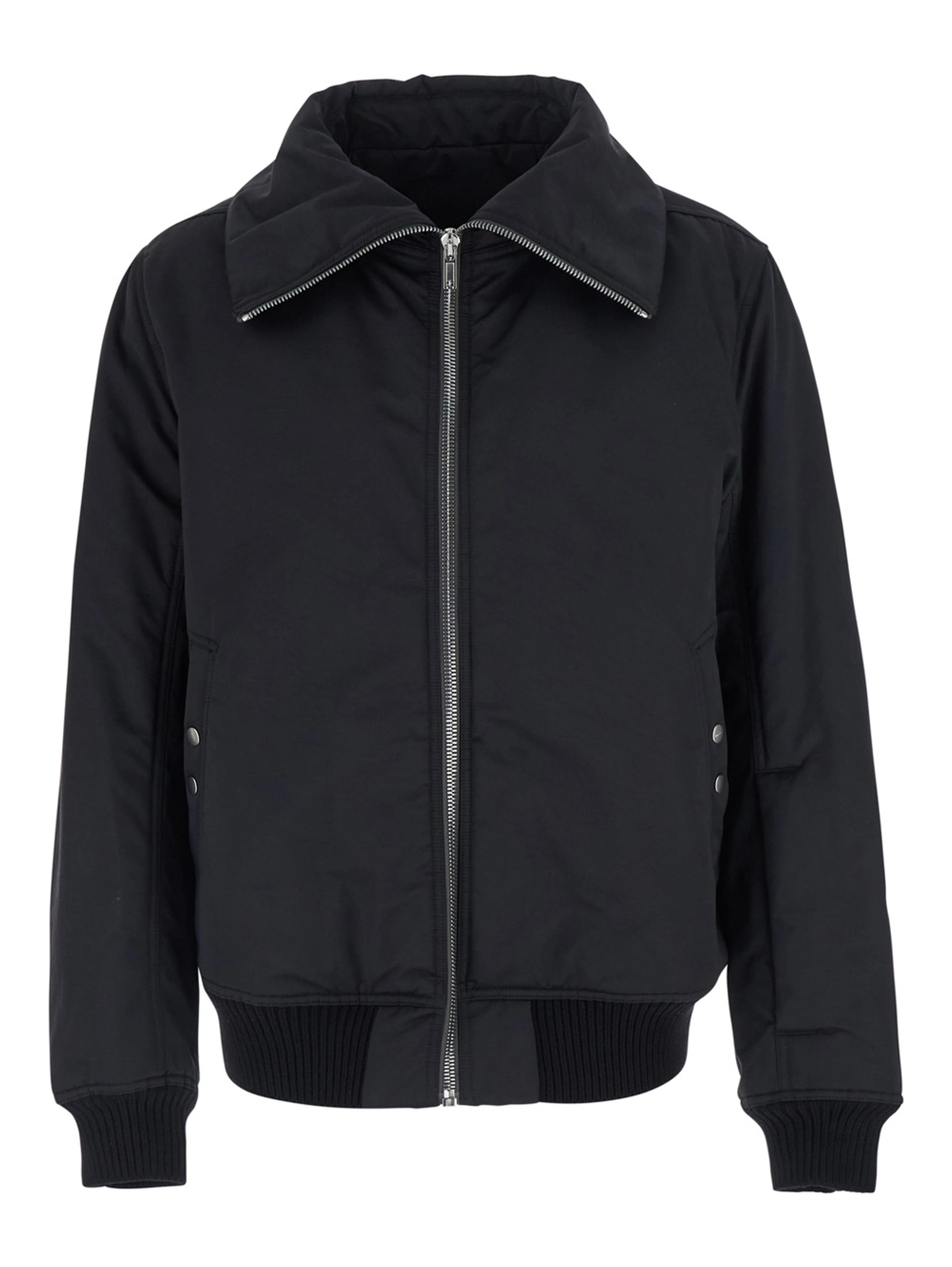 DracuFlight black Jacket with oversized high collar in tech fabric for men